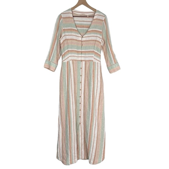 Soft Surroundings Dresses & Skirts - Soft Surroundings Arcata Maxi Dress TALL Medium Stripe Linen Rayon 3/4 Sleeve